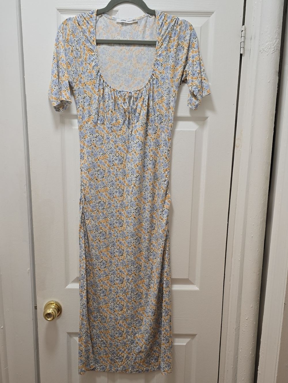 SAMSOE Blue and Yellow Floral Maxi Dress with Scoop Neck